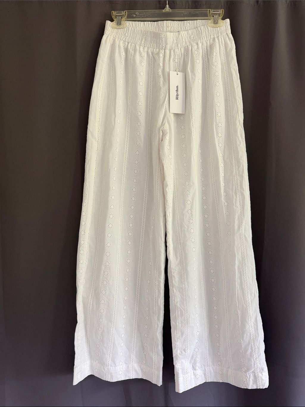 Nwt | Rhythm. 100% Cotton Nico Pant White Eyelet Wide Leg Size 4